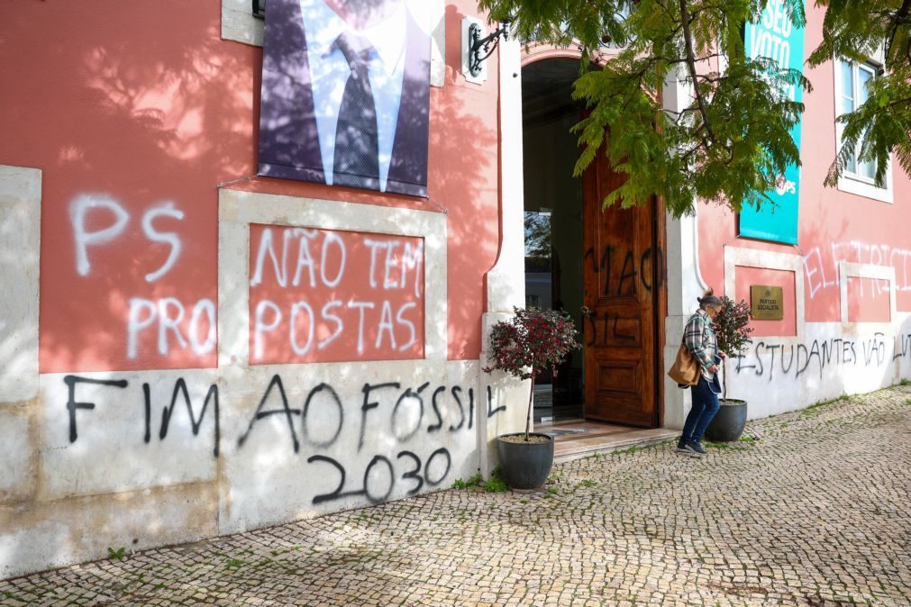 Jovens da Greve Climática Estudantil pintam frases de protesto em sedes de partidos