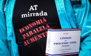 Trabalhadores do Fisco atiram códigos tributários para escadaria da AR